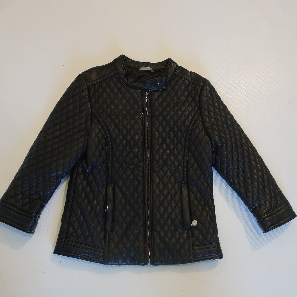 Kids Girls Sarabanda Black Faux Leather Quilted Jacket Sz 3a98
